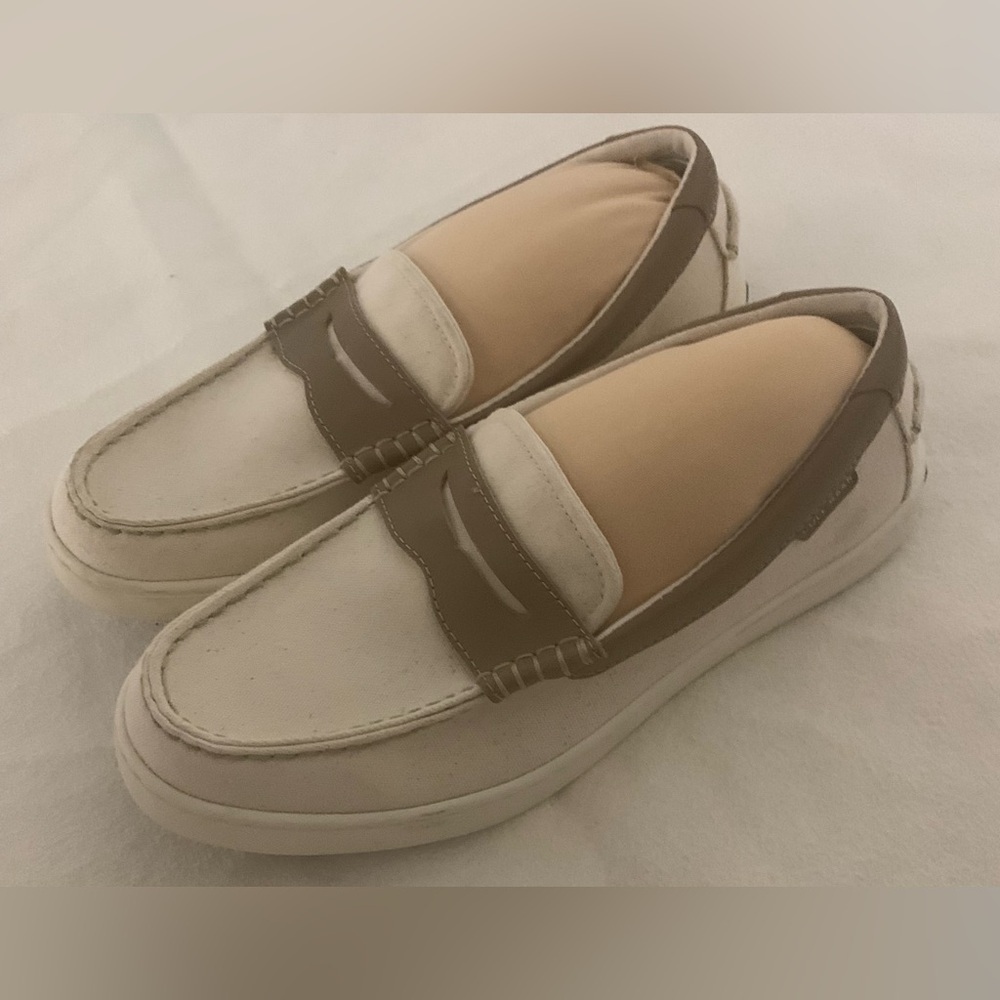 Cole Haan Nantucket C38573 Penny Loafer Mens Sz 8 M Ivory Canvas Slip On Shoes - Picture 1 of 15